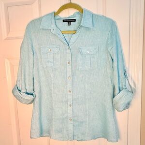 Saks Fifth Avenue Sky Aqua Blue Linen Shirt